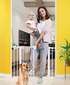 lot 42544 image: Baby Gates for Stairs and Doorways Dog Gates for The House, 30-40.5 inches - Indoor Safety Gates for Kids or Pets with Walk Through Door, Extra Wide Tall Metal Gate Pressure Mount Auto Close