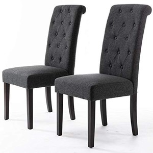 lot 42557 image: DininL Fur Dining Chair Kitchen Chairs Set of 2 Modern Dining Room Side Chairs Fabric Cushion Seat Back (Dark Grey)