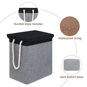 lot 42564 image: SAWAKE Laundry Basket with Lid, Large Linen Collapsible Laundry Hamper with Handles, Waterproof Lining Detachable Brackets Dirty Clothes Hamper for Bathroom Bedroom Dorm Nursery Organization (Grey)