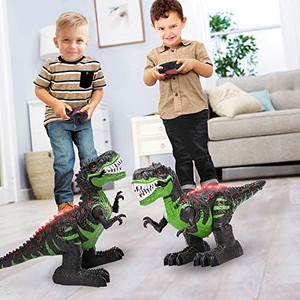 lot 2554 image: TEMI 8 Channels 2.4G Remote Control Dinosaur for Kids Boys Girls, Electronic RC Toys Educational Walking Tyrannosaurus Rex with Lights and Sounds Powered by Rechargeable Battery, 360° Rotation Stunt
