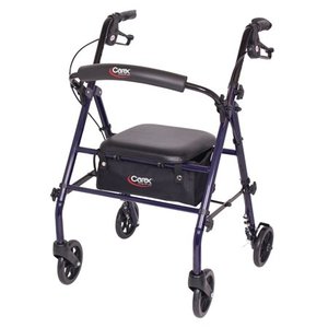 lot 2555 image: Carex Rollator Walker with Padded Seat, 6-inch Wheels, Cushioned Back Support, and Storage Pouch, Navy