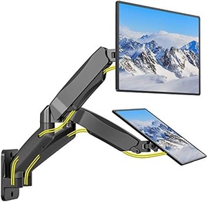 lot 2564 image: WALI Dual LCD Monitor Fully Adjustable Gas Spring Wall Mount Fit 2 Screens VESA up to 27 inch, 14.3 lbs. Weight Capacity per Arm (GSWM002), Black