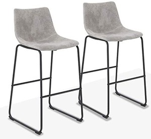 lot 2575 image: ALPHA HOME 30 Inches Bar Stools Set of 2 Bar Chair Vintage Leathaire Bar Height Stools Pub Kitchen Stools Chairs, Dining Room Furniture 350 lbs Capacity, Grey