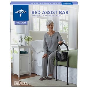 lot 40439 image: Medline Bed Assist Bar With Storage Bag, Height Adjustable Bed Grab Bar, Black Frame