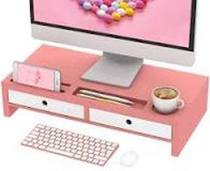 lot 7391 image: Monitor Stand Riser w Drawers