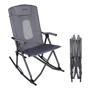 lot 2027 image: PORTAL Oversized Quad Folding Camping Rocking Chair High Back Hard Armrest Carry Bag Included, Support 300 lbs (Dark Grey)