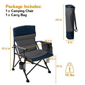 lot 2030 image: Pass Camping Chair Heavy Duty Padded Chair, 400lbs Capacity, Folding Sports High Back Chair with Storage Bag & Cup Holder for Camping, Fishing, Hiking, Outdoor, Carry Bag Included, Navy