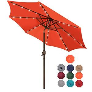 lot 2035 image: Blissun 9 ft Solar Umbrella, 32 LED Lighted Patio Umbrella, Table Market Umbrella, Outdoor Umbrella for Garden, Deck, Backyard, Pool and Beach (Orange)