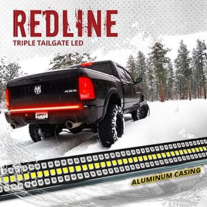 lot 2041 image: OPT7 60 Redline Triple LED Tailgate Light Bar wSequential RED Turn Signal - 1,200 LED Solid Beam - Weatherproof No Drill Install - Full Function Reverse Brake Running