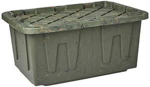 lot 2080 image: UPDATE  2 PACK - Homz Durabilt Tough Storage Tote Box, 27 Gallon, Camo With Lid, Stackable