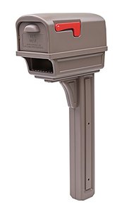lot 2119 image: Gibraltar Mailboxes Gentry Large Capacity Double-Walled Plastic Mocha, All-In-One Mailbox & Post Combo Kit, GGC1M0000