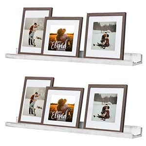 lot 2148 image: WELLAND Picture Ledge Shelf, Rustic Wood Floating Shelves, Photo Ledge Wall Shelf Nursery Bookshelf Set of 2 for Gallery Wall Nursery Family Room Kitchen Living Room Bathroom (Rustic White, 36)