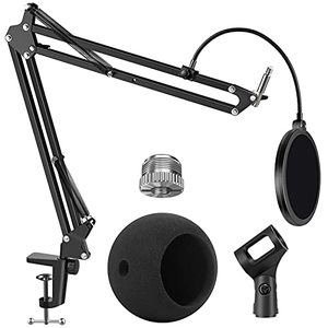 lot 2156 image: InnoGear Adjustable Mic Stand for Blue Snowball and Blue Snowball iCE Suspension Boom Scissor Arm Stand with Microphone Windscreen and Dual Layered Mic Pop Filter, Max Load 1.5 KG, Medium