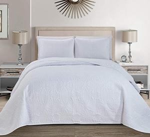 lot 2163 image: MK Home Mk Collection Solid Embossed Bedspread Bed Cover Over Size (White, KingCalifornia King)