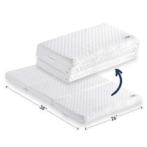 lot 2186 image: Tri-fold Pack n Play Mattress Pad with Firm (for Babies) & Soft (Toddlers) Sides  Portable Foldable Playard Mattress, Playpen Mattress for Pack and Play Crib  Includes Carry Case