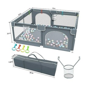 lot 2197 image: Baby Playpen,Kids Large Playard with 50PCS Pit Balls,Indoor & Outdoor Kids Activity Center,Infant Safety Gates with Breathable Mesh,Sturdy Play Yard for Toddler,Childrens Fences Packable & Portable
