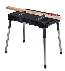 lot 2213 image: KETER Jobmade Portable Work Bench and Miter Saw Table for Woodworking Tools and Accessories with Included Wood Clamps � Removable Table Legs for Easy Garage Storage