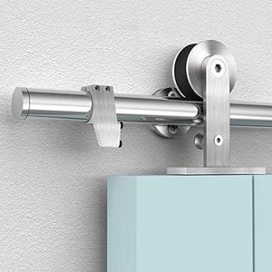 lot 2220 image: Sliding Barn Door Hardware Stainless Steel Brushed Nickle 5FT Top Mount Roller Style Hang for Single Wooden Door, Easy to Install, Fit 26-30 Door