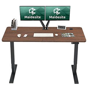lot 2244 image: MAIDeSITe Electric Height Adjustable Standing Desk, 3-Stage Dual Motor Ergonomic Sit Stand Desk, 47 x 24 Inches Full Sit Stand Home Office Table with Desktop, Black FrameWalnut Top