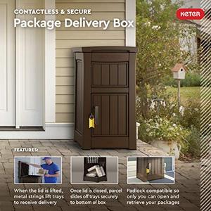 lot 2247 image: Keter Delivery Box for Porch with Lockable Secure Storage Compartment to Keep Packages Safe, One size, Brown