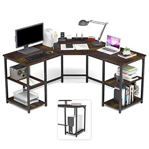 lot 2248 image: Elephance Large L-Shaped Computer Desk with Shelves, Corner Desk, Home Office Writing Workstation, Gaming Desk PC Latop Table with Storage