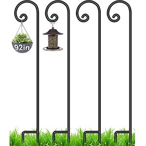 lot 2250 image: BEAU JARDIN Shepherd Hook 4 Pack 92 in Tall 35in Thick Hummingbird Bird Feeder Heavy Duty Pole Shepards Garden Hanging Plants Basket Pathway Light Solar Lantern Mason Jar Wind Chimes Wedding