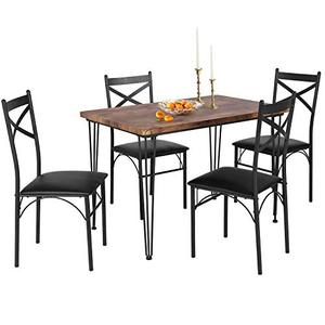 lot 2266 image: VECELO Dining Room Table Set with 4 Chairs Ideal for Home Kitchen Dinette Breakfast Nook, Black
