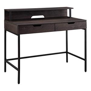 lot 2267 image: OSP Home Furnishings Contempo 40 Desk with 2 Accessory Drawers and Shelf Hutch, Brown Woodgrain Finish