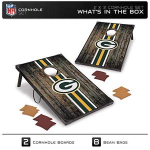 lot 2271 image: Wild Sports NFL Green Bay Packers 2 x 3 MDF Deluxe Cornhole Set - with Corners and Aprons, Team Color