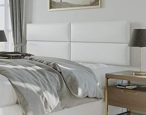 lot 2280 image: Vnt Upholstered Wall Mounted Headboard Panels -Philip Layout - 78 X 23-Configuration of 4 Individual Panels - Recommended for King-Cal King -Vintage LeatherWhite Dove