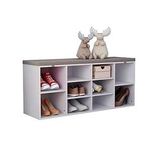 lot 2298 image: HOMEFORT Shoe Bench with Cushion,10-Cube Storage Bench,Holds up to 440 lb,Perfect for The Organization of Living Room,Entryway. (White)