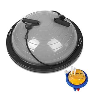lot 2308 image: CDCASA Balance Ball Balance Trainer, 23 Half Ball with Resistant Band, 4MM Thickened PVC, Yoga Strength Exercise Fitness with Upgraded Foot Pump, for Core Training Home Workout - Gray