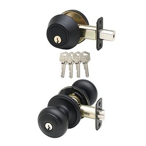 lot 2328 image: Copper Creek CKDB141-BC Colonial Door Knob Keyed Alike with Deadbolt Combination, Black