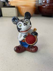 lot 8 image: Antique Pin cushion Figurine, Mortimer (mickey mouse). Made in japan.