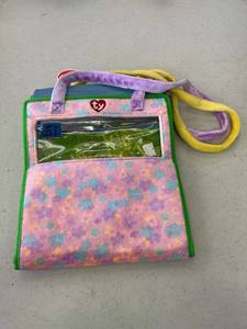 lot 51 image: TY Beanie Geartote Bag, neon green with flower.