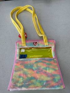 lot 52 image: TY Beanie Geartote Bag, Yellow handle with blue yellow inside.