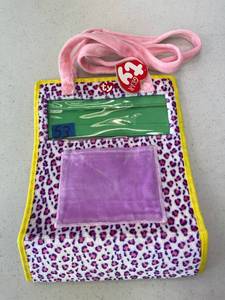 lot 53 image: TY Beanie Geartote Bag, Leopard print with pink handles.
