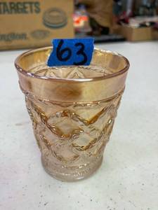 lot 63 image: Carnival glass iridescent orange tumbler