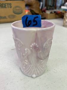 lot 65 image: Slag glass pink and white tumbler