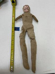 lot 84 image: tin head cloth doll, no dress. as is