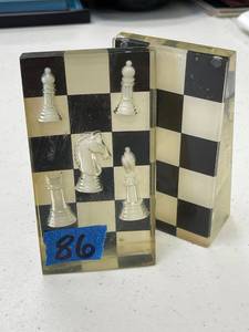 lot 86 image: acrylic chess bookends