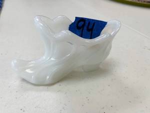 lot 94 image: Fenton glass shoe, white.