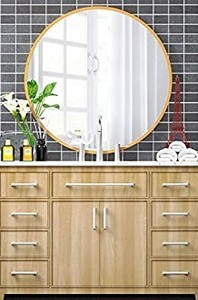 lot 5 image: USHOWER 36-Inch Gold Round Wall Mirror, Metal Frame Decor Mirror for Bathroom, Entryway, Vanity, and More, Farmhouse & Modern Style