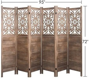 lot 11 image: 6 ft. Tal Room Divider,Double Hinged, Folding Panel Screen, Floral Cut-Out Room Dividers and Folding Privacy Screens