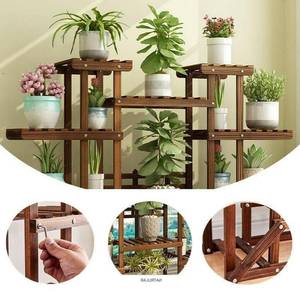 lot 14 image: Large Plant Stand Flower Rack Flowers Pot Shelf Holder Wood Shelves