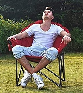lot 56 image: ALPHA CAMP Oversized Camping Chairs Padded Moon Round Chair Saucer Recliner with Folding Cup Holder and Carry Bag