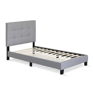 lot 77 image: Furinno Laval Button Tufted Bed Frame, 12PC Slat Style, Glacier, Twin