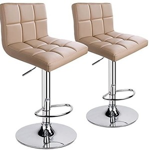 lot 80 image: Leopard Bar Stools, Modern PU Leather Adjustable Swivel Bar Stool with Back , Set of 2 (Khaki)