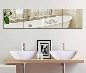 lot 86 image: Beaty4U Wall Mirrors Flexible Real Glass Flat Frameless 4-Piece Set, 11.5x11.5 Inches