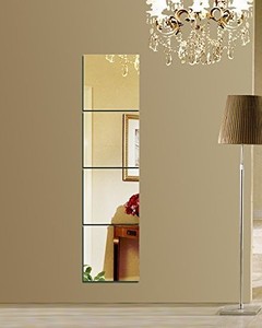 lot 89 image: Beaty4U Wall Mirrors Flexible Real Glass Flat Frameless 4-Piece Set, 16x16 Inches